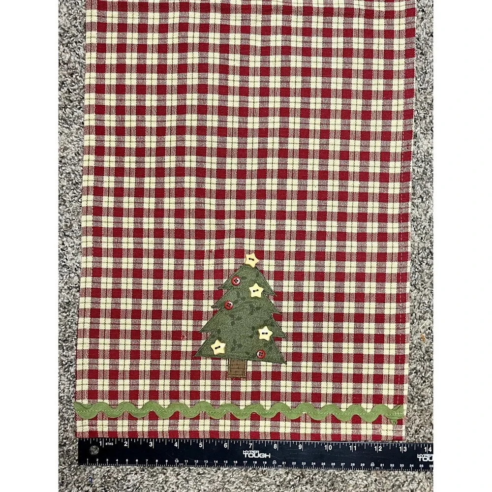 Christmas Tree Table Runner Red Checked Embroidered Country‎ Farmhouse Decor